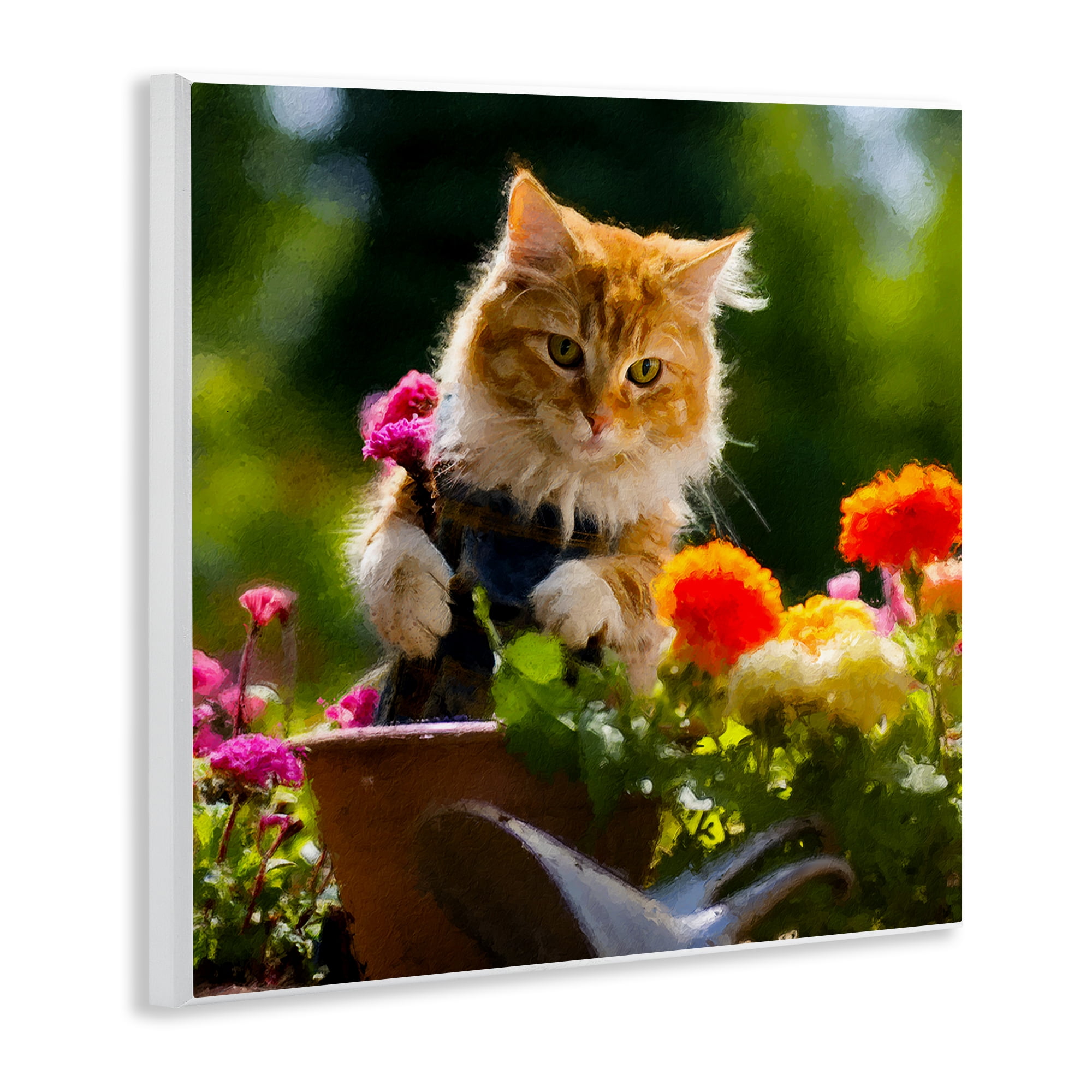 Stupell Industries Spring Gardener Kitten Animals & Insects Painting Unframed Art Print Wall Art, 12 x 12
