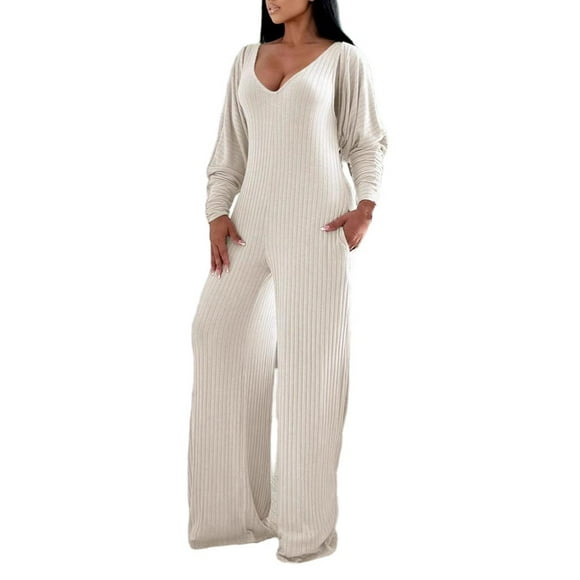 Hvobtty Women Casual Long Sleeve V-Neck Blouses Sets, Fashion Women's Casual Solid Long Sleeve V-Neck Blouses JumpSets