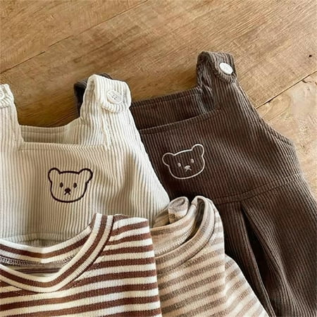 

TOWED22 Baby Boy Outfit Toddler Kid Baby Girls Halter Sleeveless Crop Top Bowknot T-Shirt Striped Flared Pants Summer Outfits Brown