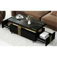 thumbnail image 6 of Contemporary Coffee Table With And Mobile Caster, Black Rectangular Center Spacious Drawer Faux Marble,, 6 of 6
