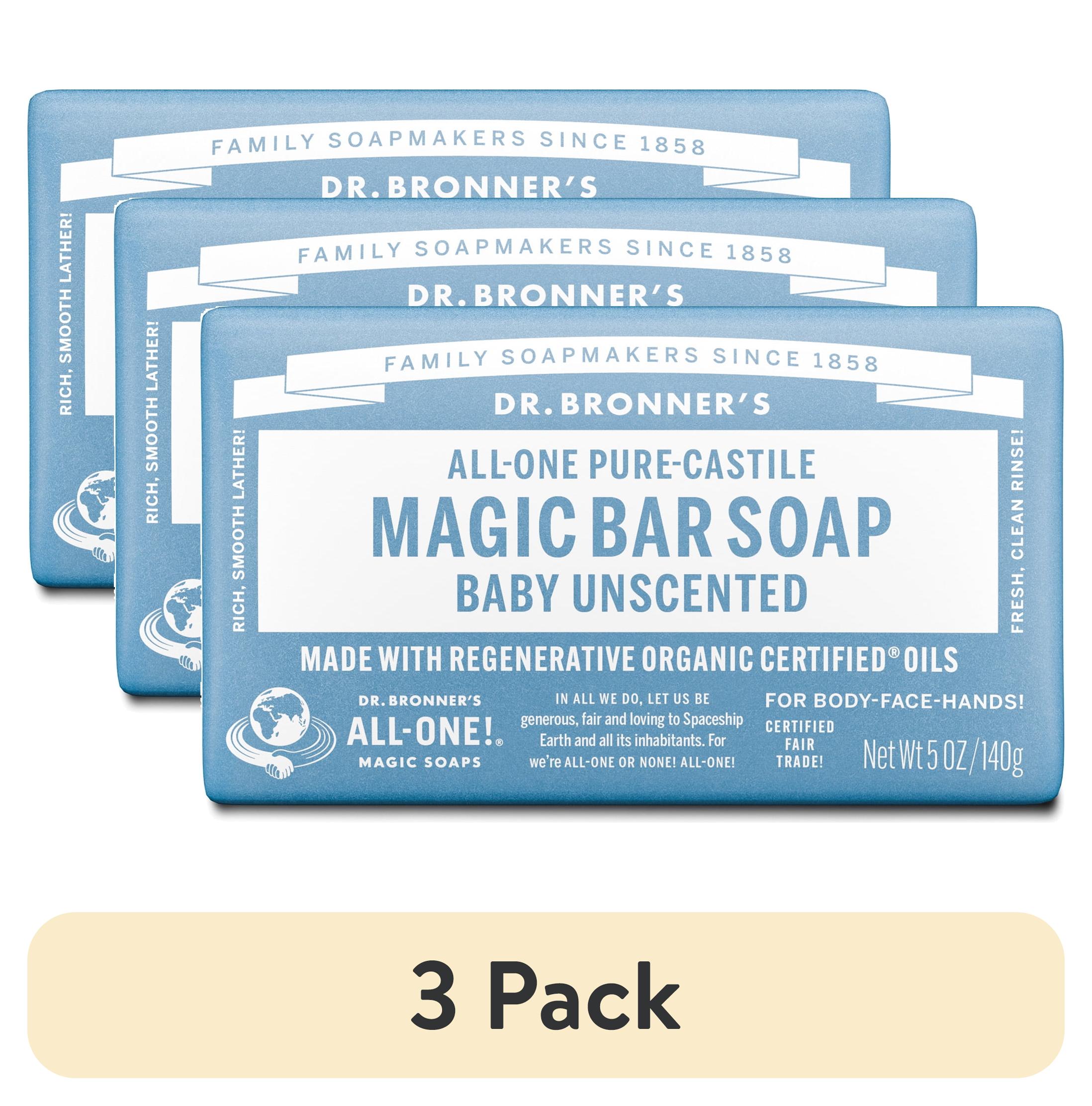 (3 pack) Dr. Bronner's Magic Bar Soap – Baby Unscented - Pure-Castile Soap - 5 oz - for face, body, hands