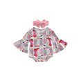 thumbnail image 1 of Douhoow Baby Girl Romper Boot Print Flare Long Sleeve Jumpsuit + Bow Headband, 1 of 8