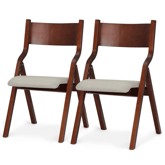 OSM Folding Chairs with Padded Seat, Wooden Frame, No Assembly Required, for Kitchen, Dining, Weddings, Parties, Supports up to 150 lbs, Set of 2, Beige