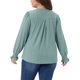 thumbnail image 3 of Blusas de túnica casual de manga larga con volantes y escote en V con ojales para mujeres de tallas grandes Agnes Orinda 1X verde frijol, 3 of 6