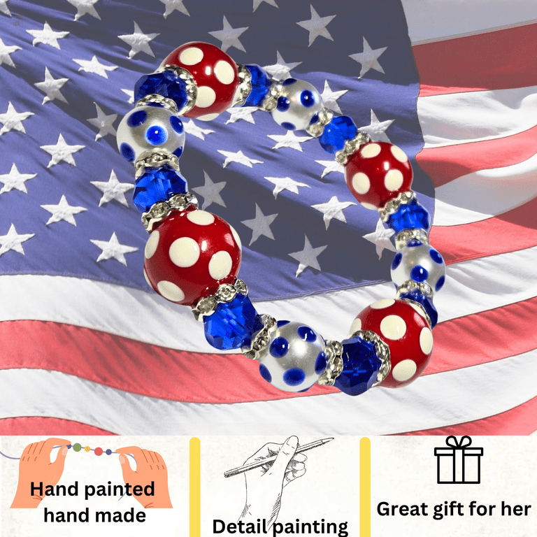 USA Patriotic Bracelet – Red White & Blue Beaded Bracelet For 4th Of July & Gifts