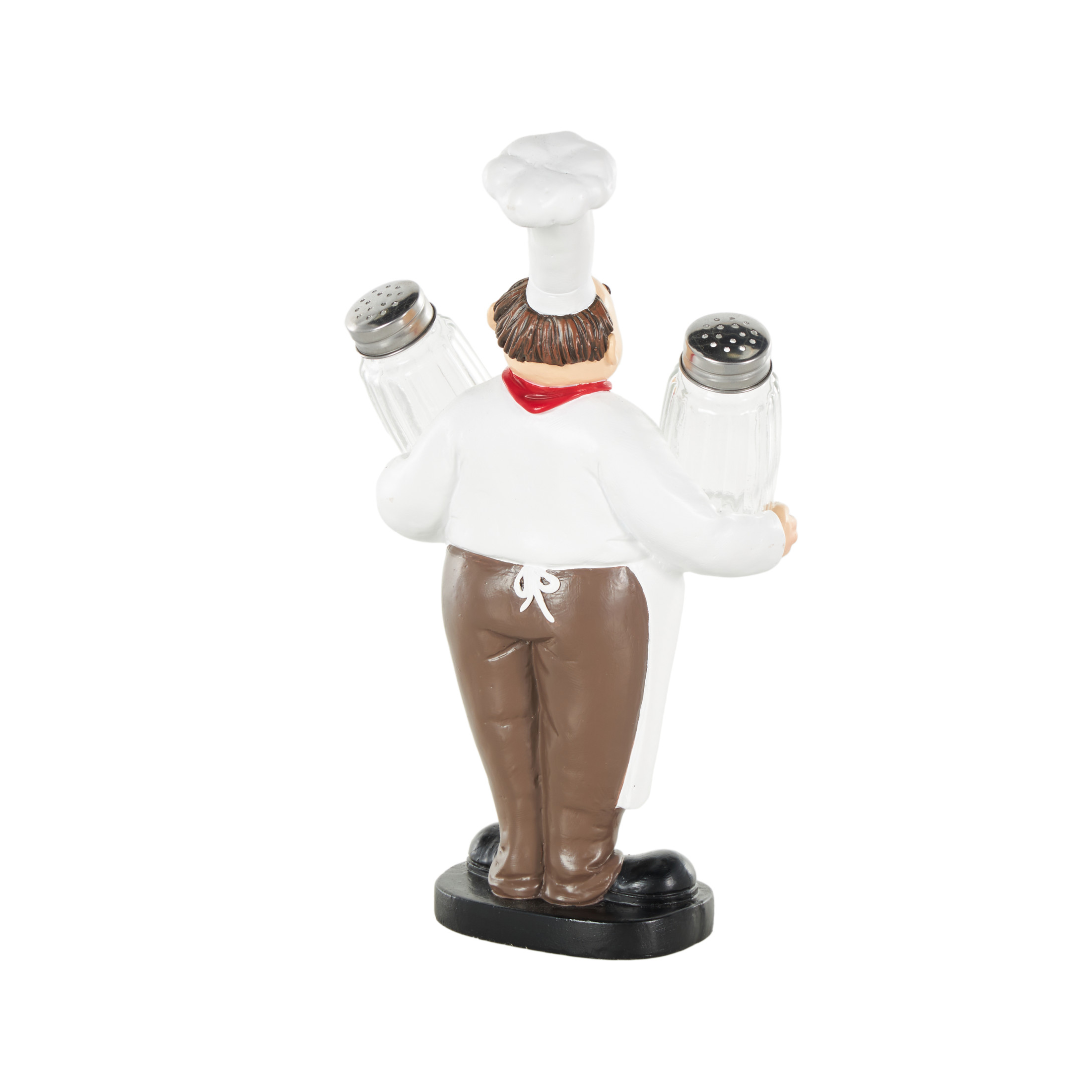 Chef 11.0" Polystone Kitchen Decorative Figurine Salt and Pepper Shaker Holder with Red Accents, by DecMode