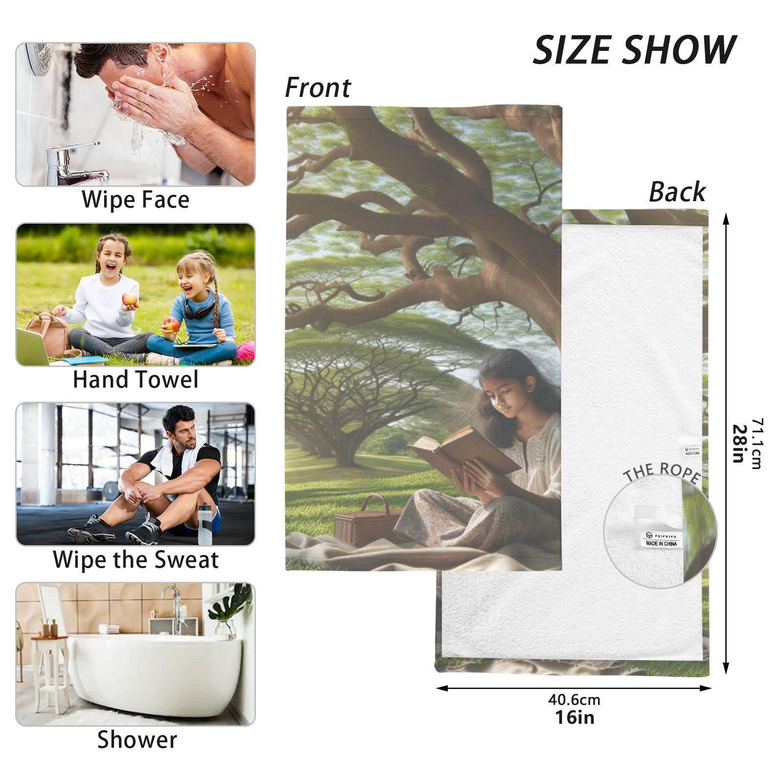 Girl under The Tree Hand Towels Cotton Bath Towels Large Face Towels Absorbent for Bathroom 2 Packs