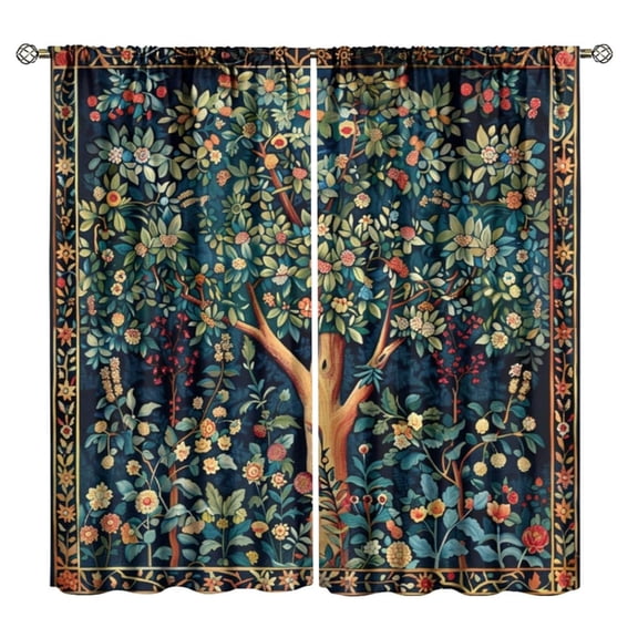 2-Piece Floral Window Curtain Set with Rod Pocket 20.9" x 44.9", Light Filtering Short Drapes for Kitchen Bathroom, Decorative Privacy Tier Curtains for Small Windows