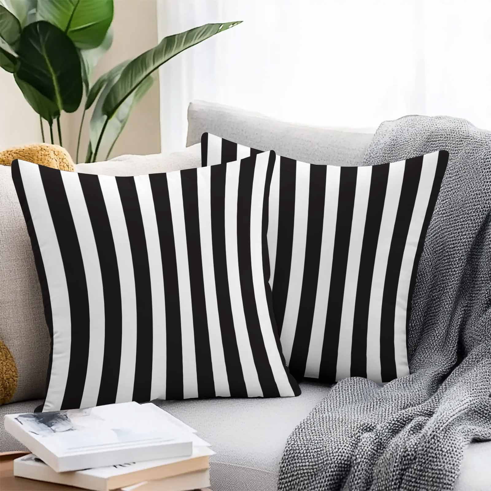 Outdoor Waterproof Throw Pillow Covers Set of 2 Black White Stripes Decorative Pillowcases Outdoor Pillows Cushion Case 16x16 Inch Classic Vertical Striped Patio Pillows for Couch Sofa Bed Garden