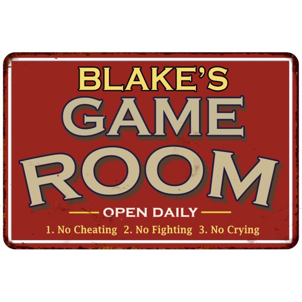 BLAKE'S Game Room Sign Vintage Distressed 8x12 Chic Metal Wall Décor
