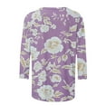 thumbnail image 3 of Plus Size 3/4 Sleeve Tops for Women Trendy Casual Round Neck Graphic Basic Tee Shirt Fall Summer Tshirts (XL, Purple A), 3 of 5