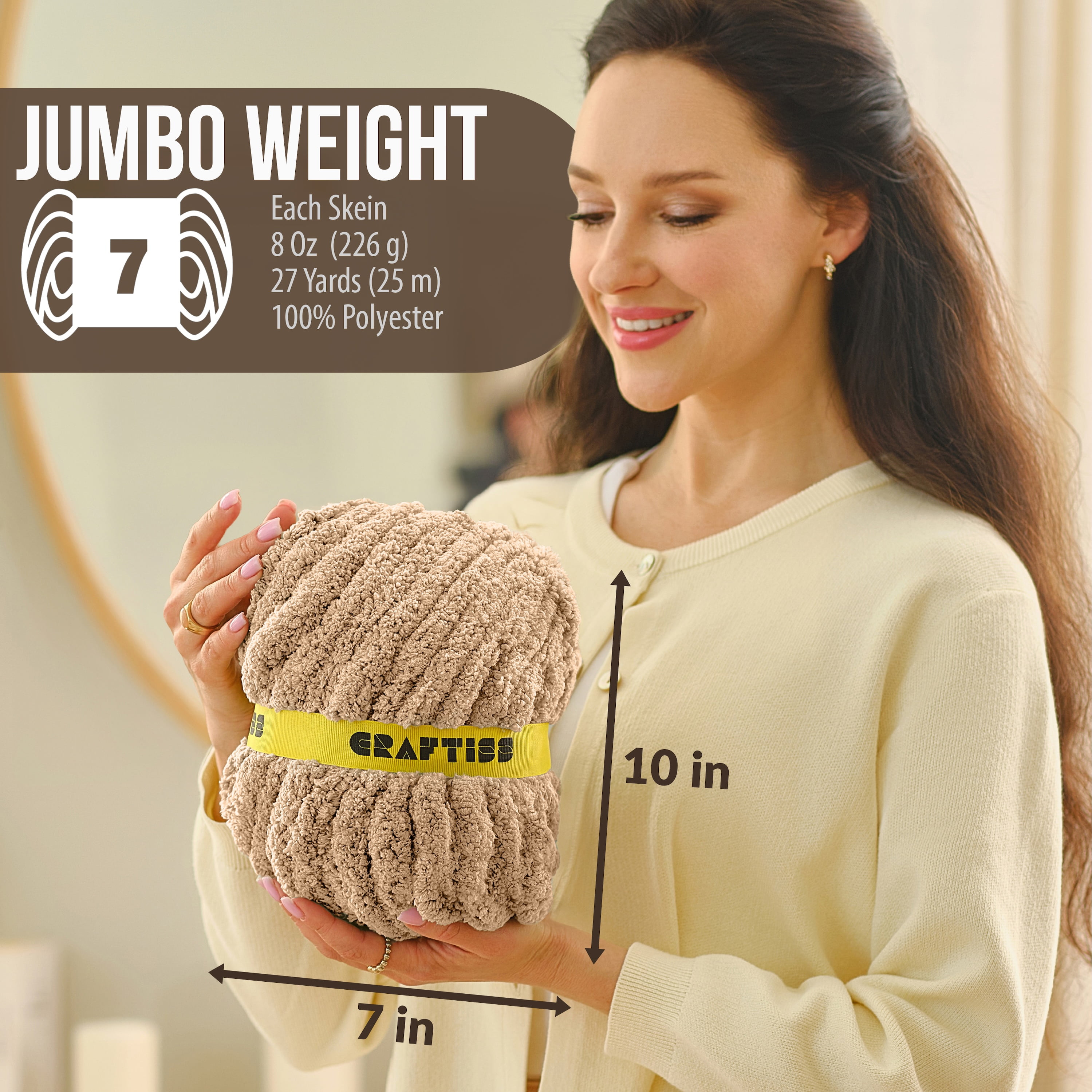 Craftiss Chunky Chenille Yarn for Crochet 8 Rolls - Jumbo 7 Weight (27 Yds, 8 oz Skein) Bulky Thick Crochet Knit Blanket Chunky Yarn for Hand Knitting