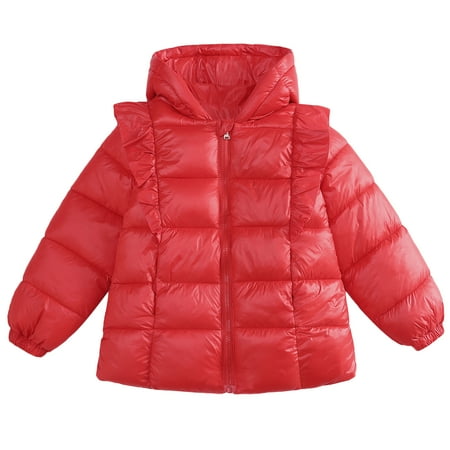 

Baozhu Toddler Girl Puffer Hooded Coat Little Kid Winter Ruffle Down Jacket
