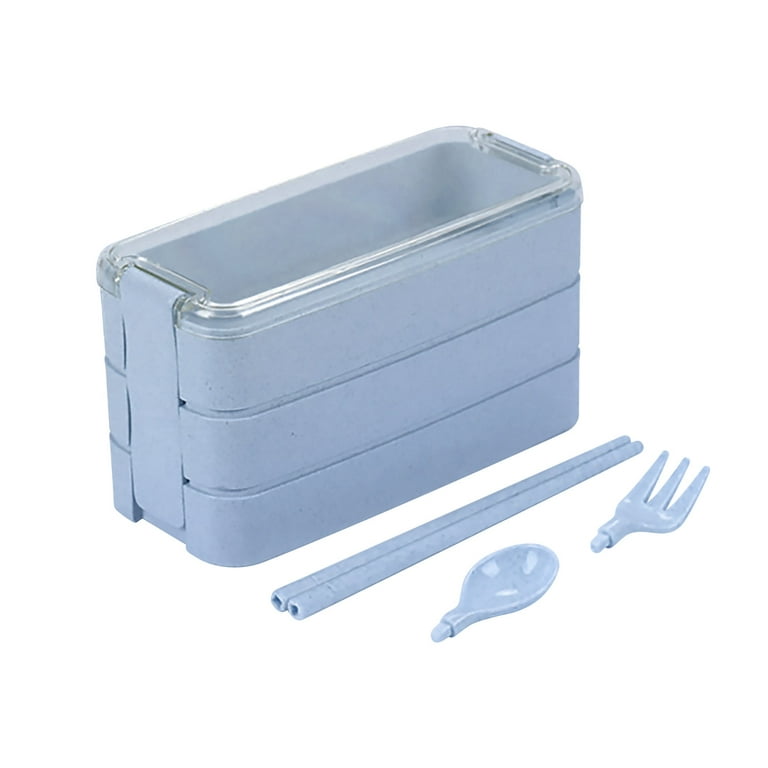 Portable Wheat Straw 3-in-1 Bento Box, With Spoon&fork, Stackable