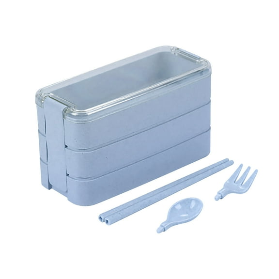 Wovilon Kitchen Gadgets Stackable Bento Box,Lunch Box Kit With Spoon Fork, 3-In-1 Compartment Whea-T Straw Meal Prep Containers,Leakproof Eco-Friendly Stackable Bento Lunch Box Meal