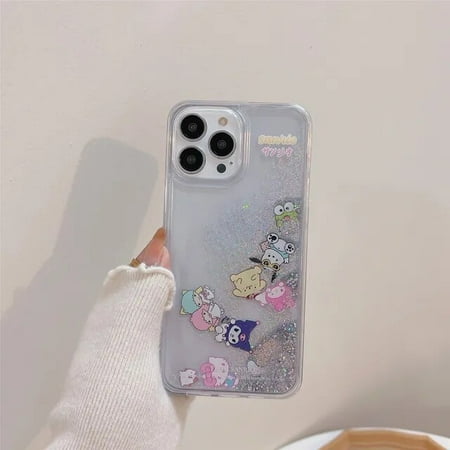 Kawaii Sanrio Hello Kitty Kuromi Quicksand Phone Case For iPhone 15 14 13 12 11 Pro Max XR XS MAX X 8 Plus Girl Anti-drop Cover