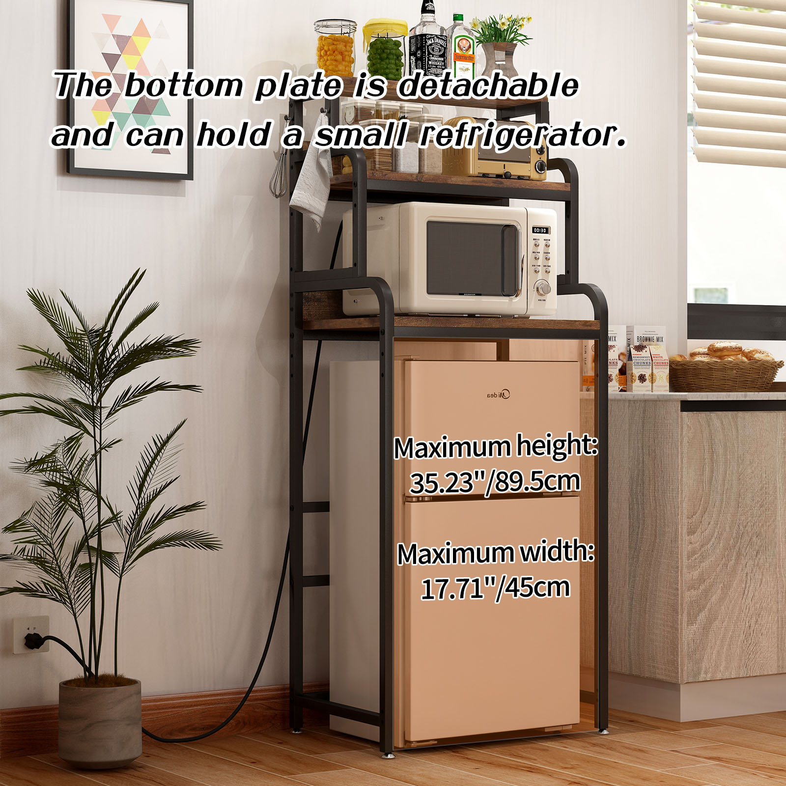 CQSXDA Vintage 4-Tier Mini Fridge Stand in Brown for Storage and Organization - Microwave Oven Stand for Home Office Use