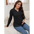 thumbnail image 2 of DARING DIVA Women's Maternity Sweater Ribbed Pullover Polo Sweater S Black, 2 of 8