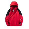 thumbnail image 3 of VBTAPA Men's Big and Tall Packable Rain Jacket Outdoor Waterproof Windbreaker Lightweight Raincoat with Hood Color Block Hiking Travel Jacket Red XXXL, 3 of 5