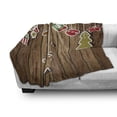 thumbnail image 3 of Christmas Soft Flannel Fleece Blanket, Merry Xmas Ornaments Pattern over Wooden Board Background Holly Jolly Happy Design, Cozy Plush for Indoor and Outdoor Use, 60" x 80", Brown Red, by Ambesonne, 3 of 6