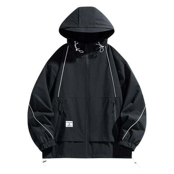 Maoxin Mens Jacket Men's Casual Loose Fitting Workwear Long Sleeved Hooded Jacket Long Sleeve Hooded Casual Outwear Jackets Jackets for Men , Black , M