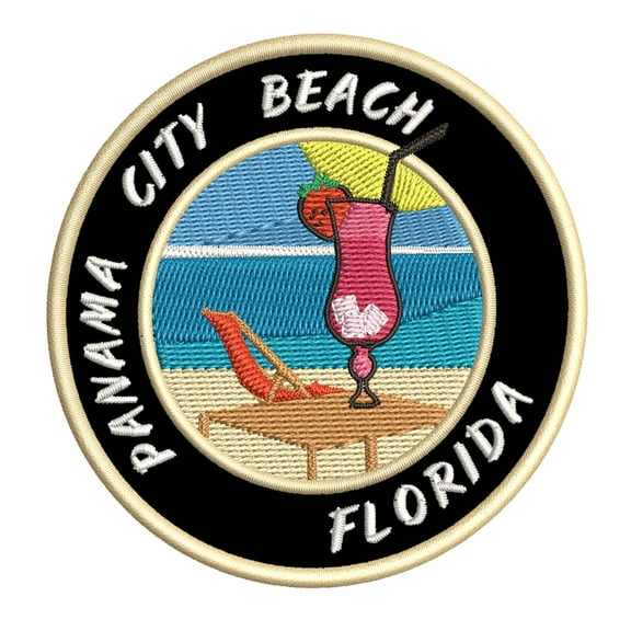 Happy Hour! At Panama City Beach, Florida USA 3.5 Inch Iron Or Sew On Embroidered Fabric Badge Patch Ocean Beach, Salt Life Iconic Series
