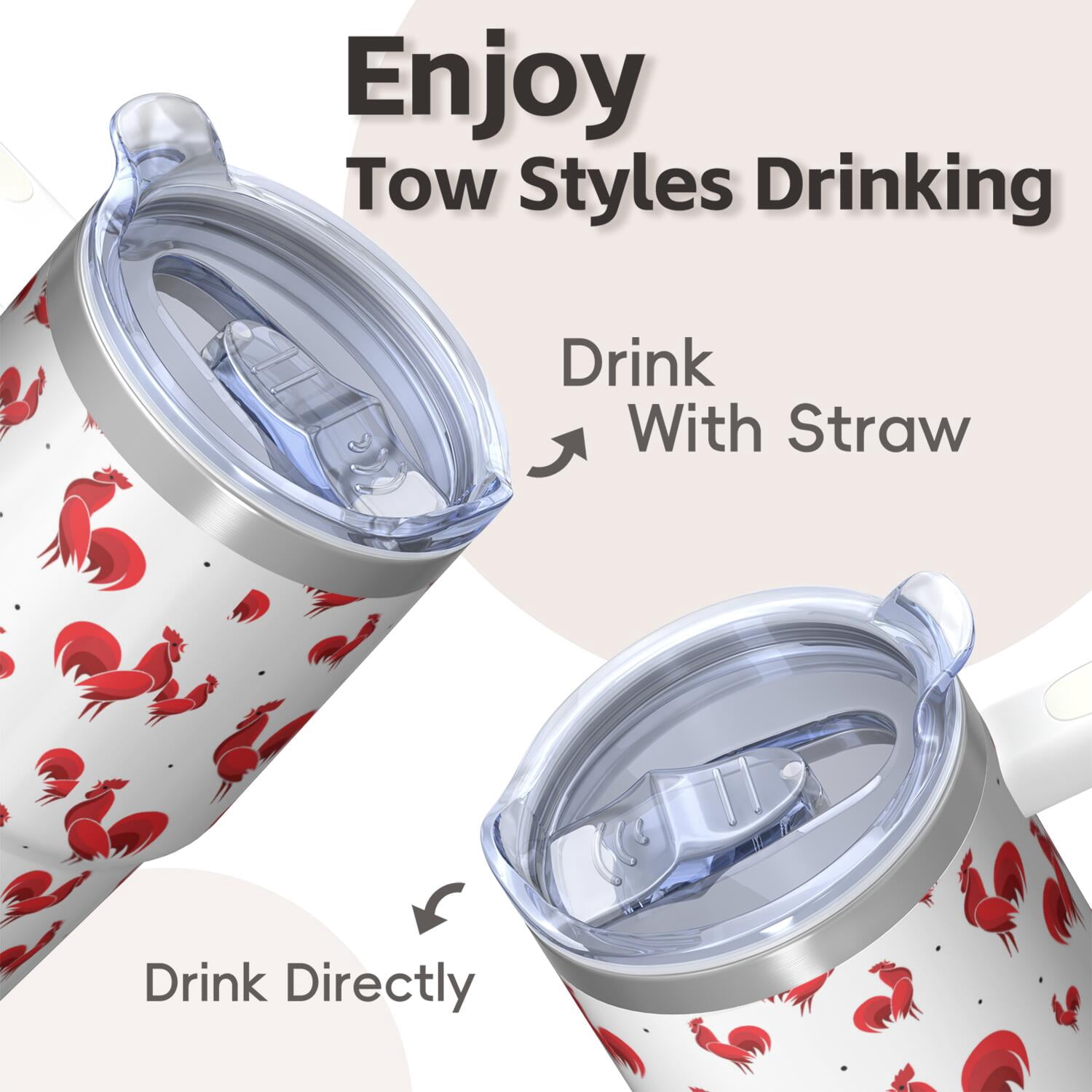 20oz Chicken Decor Tumbler with Handle Useful Birthday Christmas Gift for Chicken Lovers Women Men Insulated Travel Mug Cup Holder Friendly Easy to Clean Dishwasher Safe Hot Cold Beverages