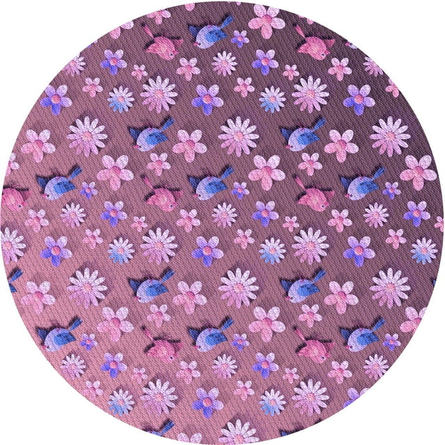 Ahgly Company Machine Washable Indoor Round Transitional Pink Plum Purple Area Rugs, 3' Round