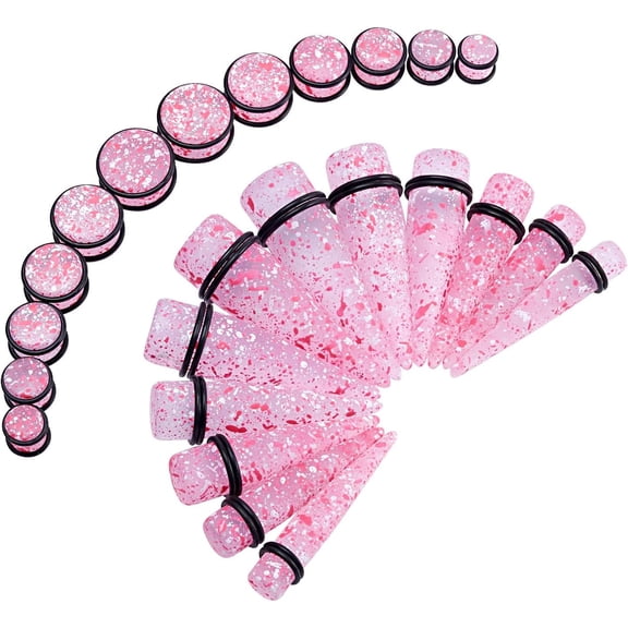 24 Pieces Acrylic Ear Stretching Kit Tapers Plugs Gauges Expander Stretchers Eyelets Set 10mm-20mm Piercing Jewelry Style B | Pink