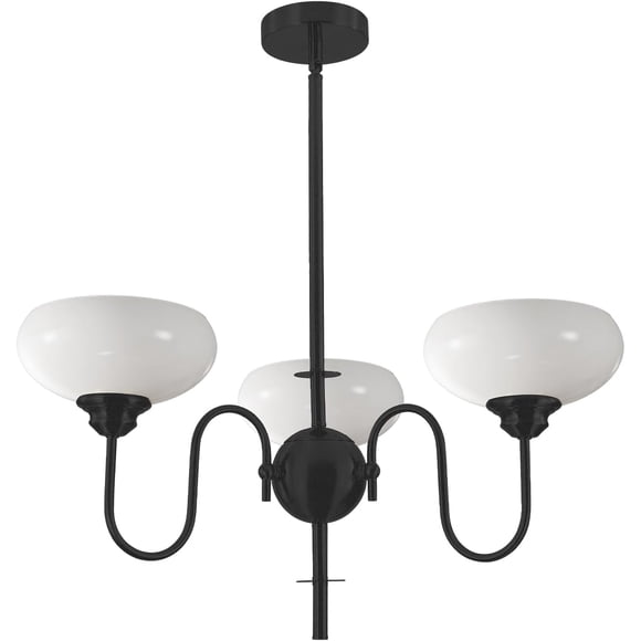 KCO Mid Century Modern Chandelier 3-Light Milk Glass Globe Chandelier Black Hanging Light for Living Room Bedroom