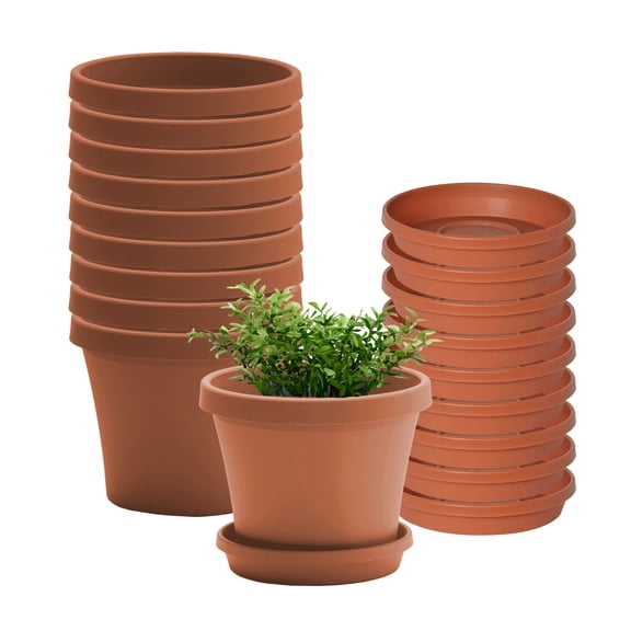 Bloem Terra 6" Plastic Planter with Saucer, Terra Cotta, 10-Pack