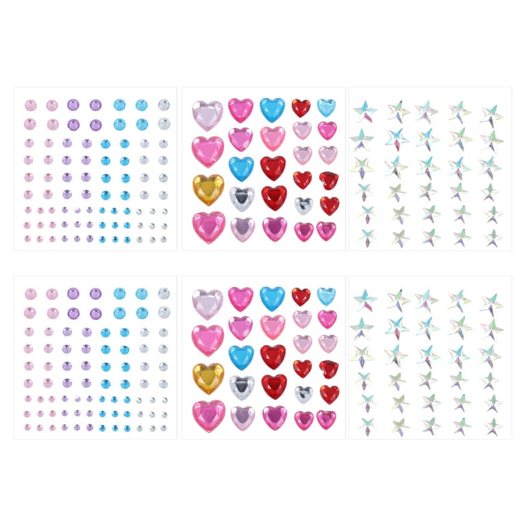 6 Sheets Face Stickers Heart Star Acrylic Gems Stickers Face Stickers Jewels, Size: 5.3x5.3x0.30cm, Other