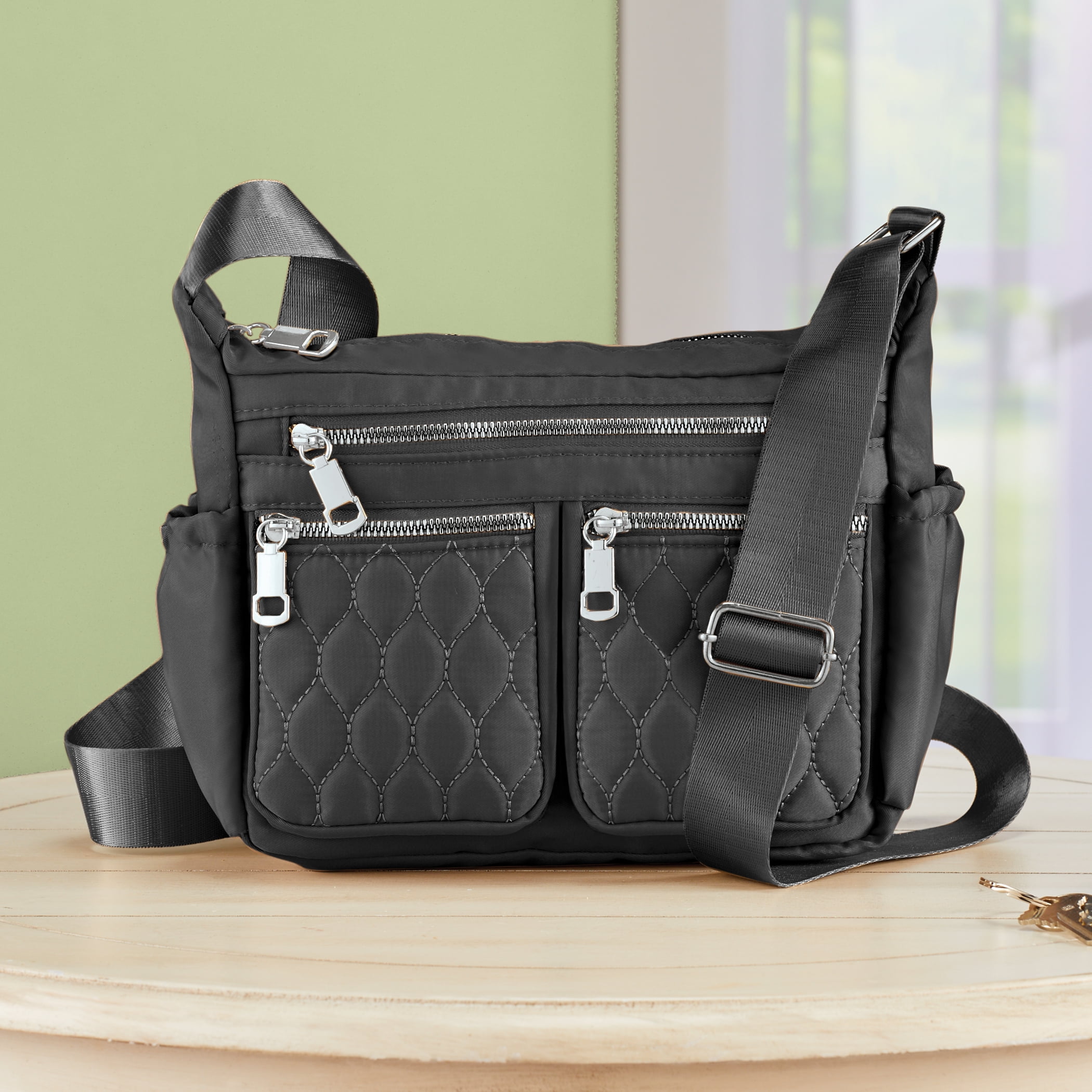 【MUCENT】ARIMA L LOGO FRONT 2-POCKET CROSS BAG★25SS★ Collections Etc Nylon Cross-Body Handbag, Adjustable Strap