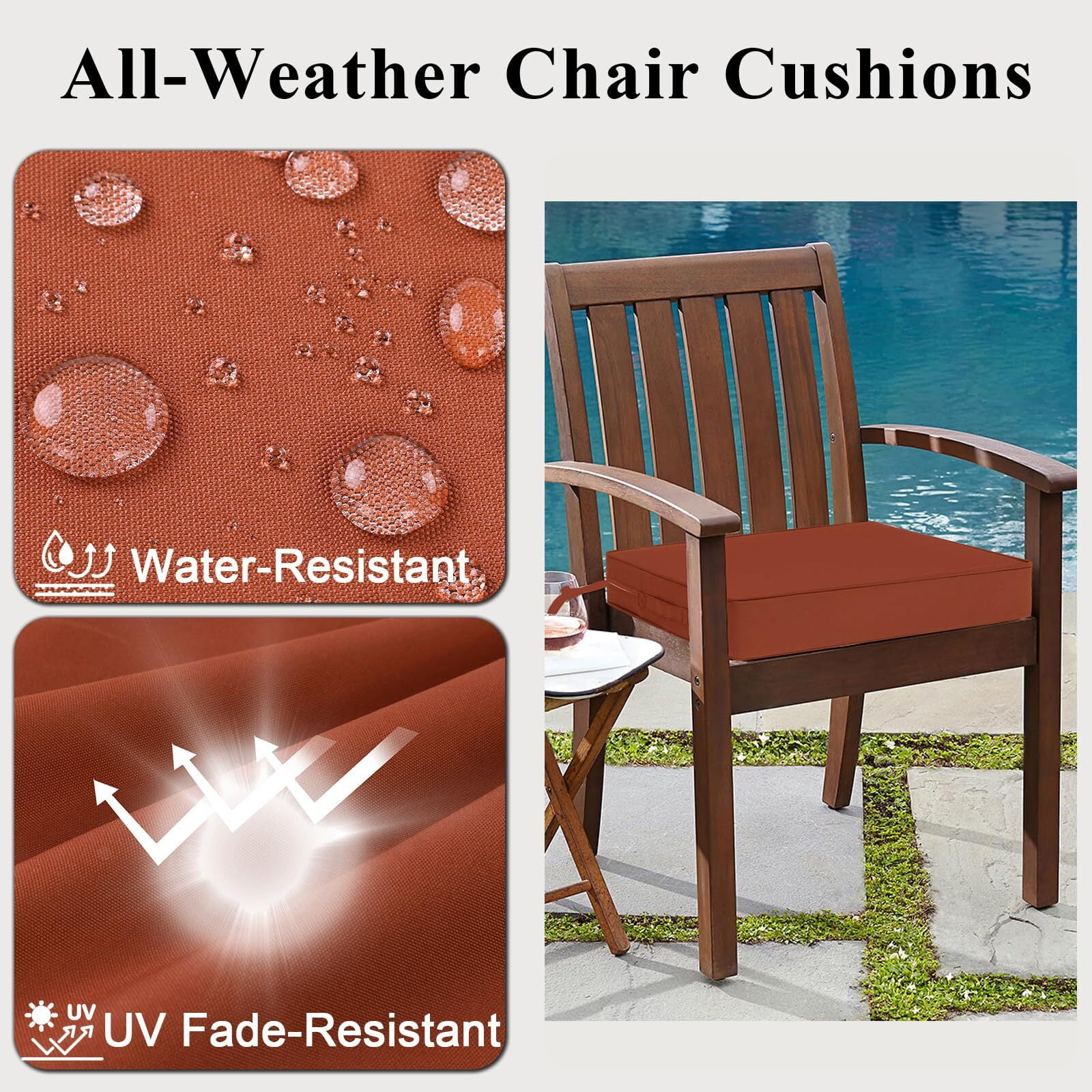Findosom 2pcs Patio Chair Cushions 19x19 Inch Waterproof Fade Resistant Outdoor Seat Cushions for Patio Furniture Garden Sofa Couch Chair Pads with Adjustable Straps,Red