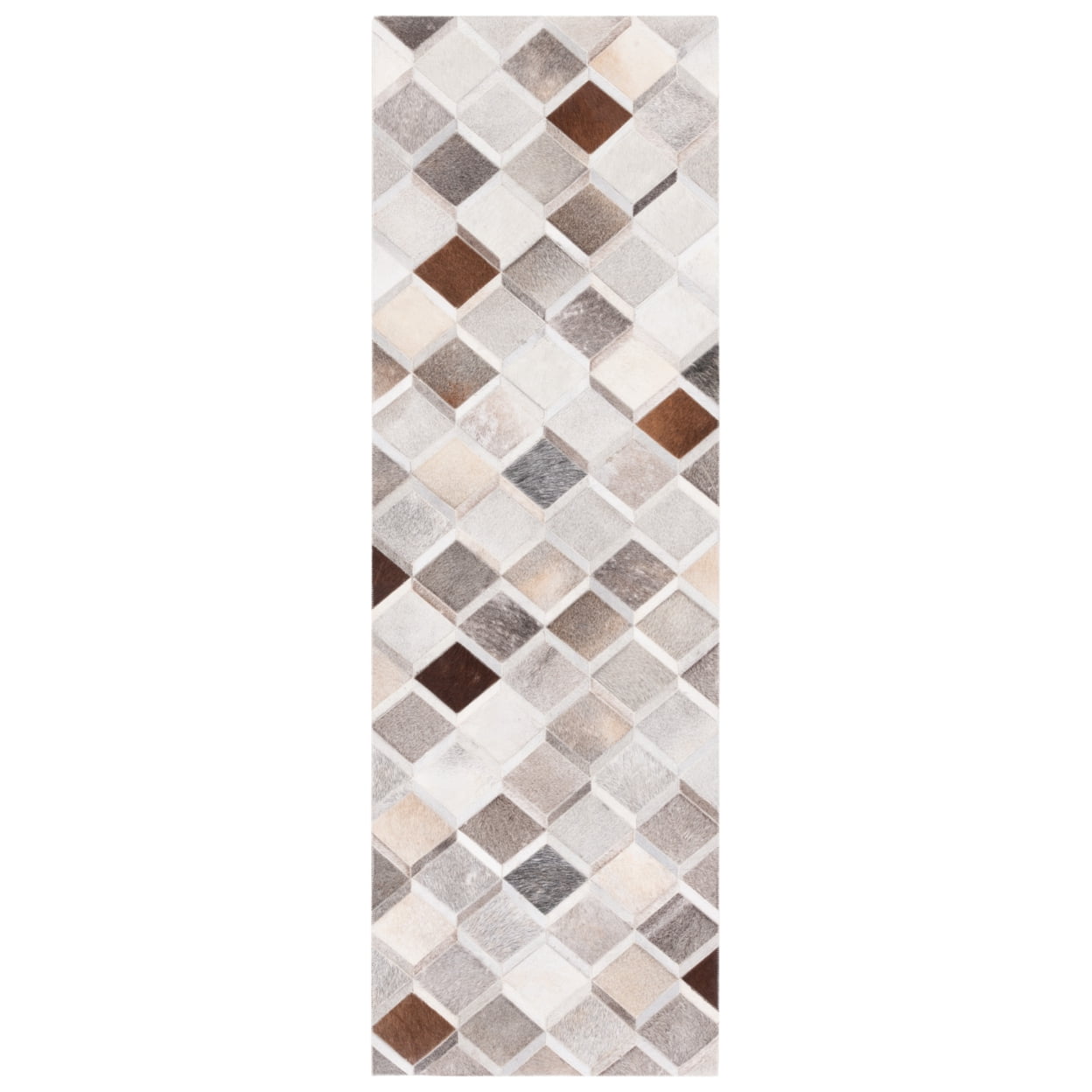 SAFAVIEH Studio Leather Nanette Geometric Diamonds Area Rug, Ivory/Grey, 4' x 6'