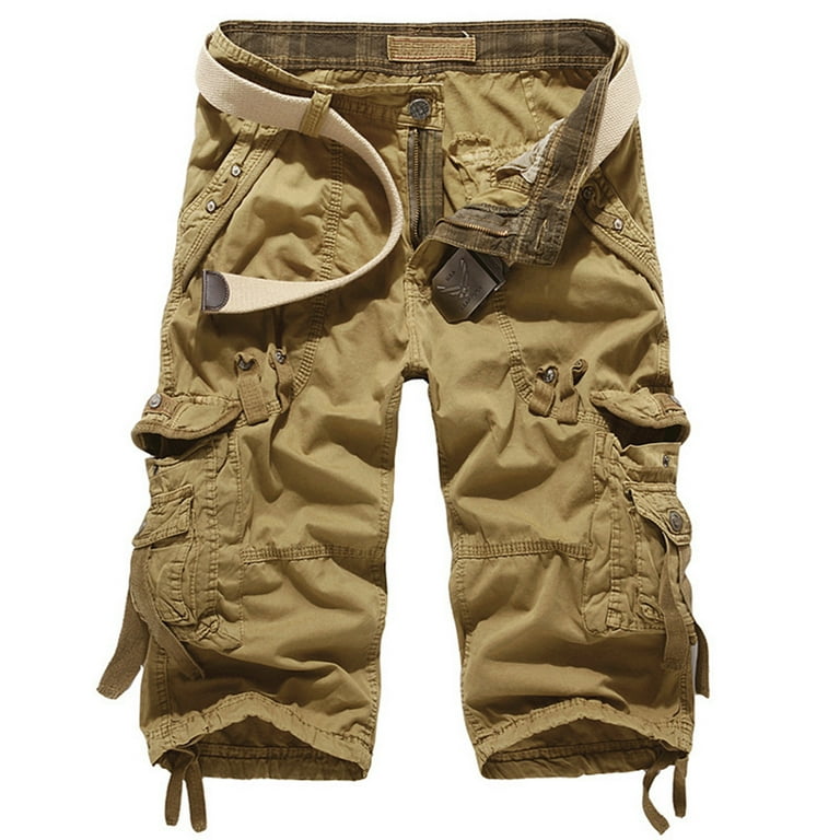 【AAKE】BUTTON CAPRI PANTS fartey Men Plus Size Capri Pants Multi Pockets Casual Baggy