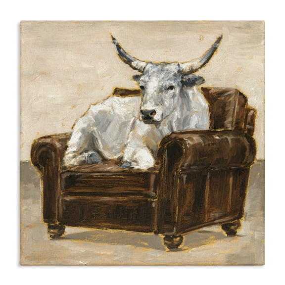 Stupell Industries Eclectic White Cattle in Brown Chair Canvas Art, 17 x 17, by Ethan Harper