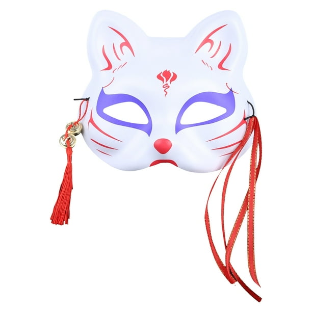 ZPAQI Japanese Animal Cat Half Face Mask with Tassels Small Bells Hand-Painted Cosplay Anime Masquerade Party Dress Up ZPAQI Japanese Animal Cat Half Face Mask with Tassels Small Bells Hand-Painted Cosplay Anime Masquerade Party Dress Up