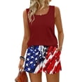 thumbnail image 2 of Iaqnaocc 2 Piece Sets for Women 4th Of July Flag American Flag Stars Womens Short Sets Square Neck Sleeveless Womens Tops and Shorts Summer Outfits Beach Outfits for Women Wine M, 2 of 5