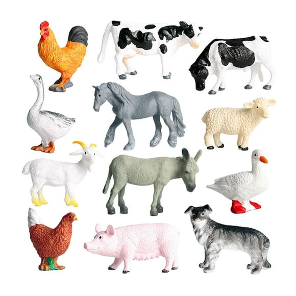 12 Pcs Farm Animals Figures Toy Figures Set - Pig Dog Cow Sheep Horse Duck Chicken