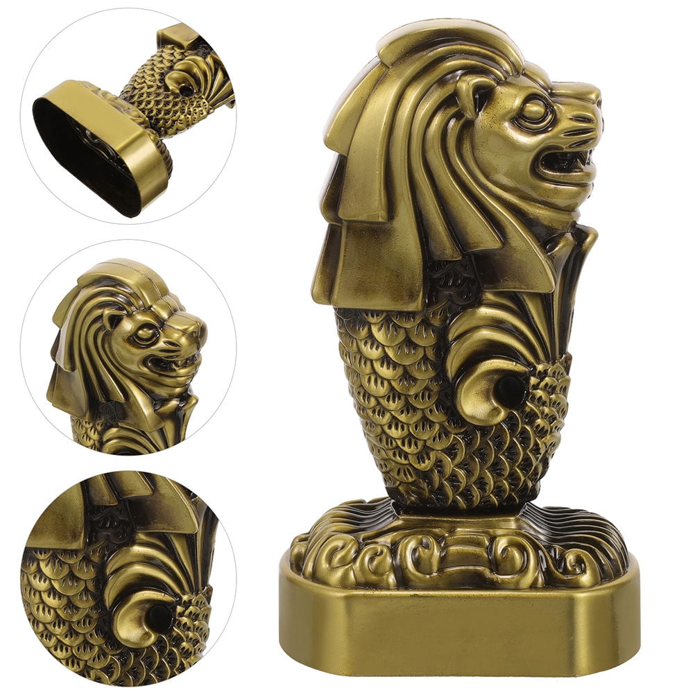 FENGGUIQU Handcrafted Golden Merlion Sculpture Metal Figurine for Desktop Decor
