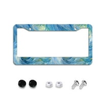 Sea Waves Painting License Plate Frames for Women Men Car Plate Holder Cover Metal Tag Aluminum Car Accessories Front Rear Plate Decor