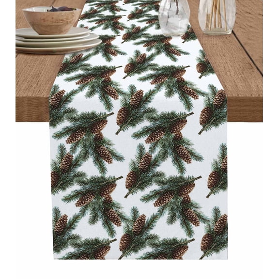 Christmas Table Runner 120 Inches, Xmas Pine Cones Botanical Bed Runner Dresser Scarves Tabletop for Indoor Outdoor Parties/Ceremony/Banquet, 13"x 120"