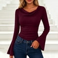 thumbnail image 3 of Lmueinov Womens Long Flare Sleeve Shirts Ribbed Knit Cowl Neck Tops for Women Off Shoulder Tops with Asymmetrical Hem Slim Fit Casual Dressy Blouses, 3 of 5