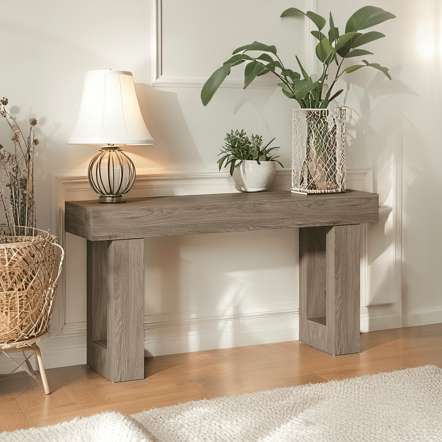 Tribesigns 63-Inch Long Console Table, Farmhouse Entryway Table for Entrance, Hallway, Living Room（Grey)