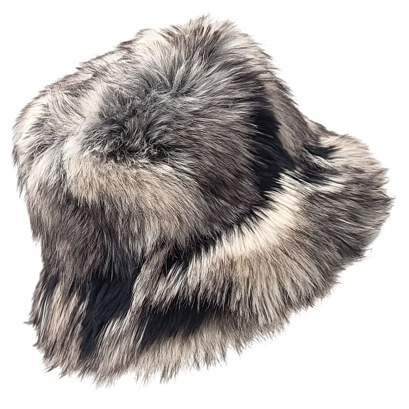Women's Fluffy Faux Fur Bucket Hat, Gradient Color Winter Warm Plush Hat with 6cm Brim for Cold Weather