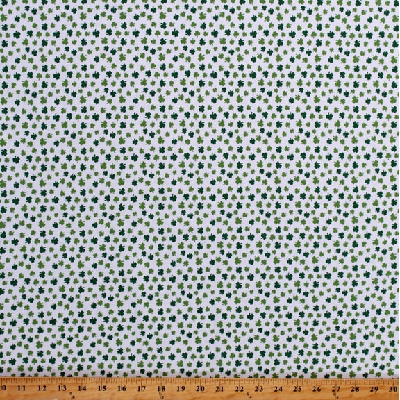 Knit St. Patrick's Day Shamrocks Green on White 4-way Stretch 60" Wide Cotton/Spandex Knit Fabric by the Yard (54-11827)