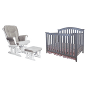 Athena Kali 4-in-1 crib with Sleight Glider Chair and Ottoman Gray