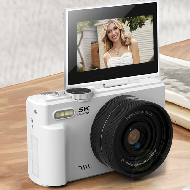 Cámarae Digital, Cámara de Vlogging UHD 5K Confocque Autico, Zoom Digital de 75MP y 18x, Pantalla Abatible de 3 Pulgadas Con Flash, para adolescentes, adultos y