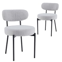 CONCETTA Dining Chairs Set of 2, Boucle Upholstered Kitchen Chairs with Curved Backrest & Metal Legs, Grey